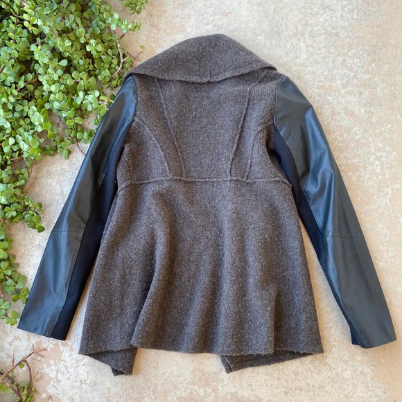 Eileen Fisher Wool Leather Open Jacket Cardigan - Picture 2 of 4